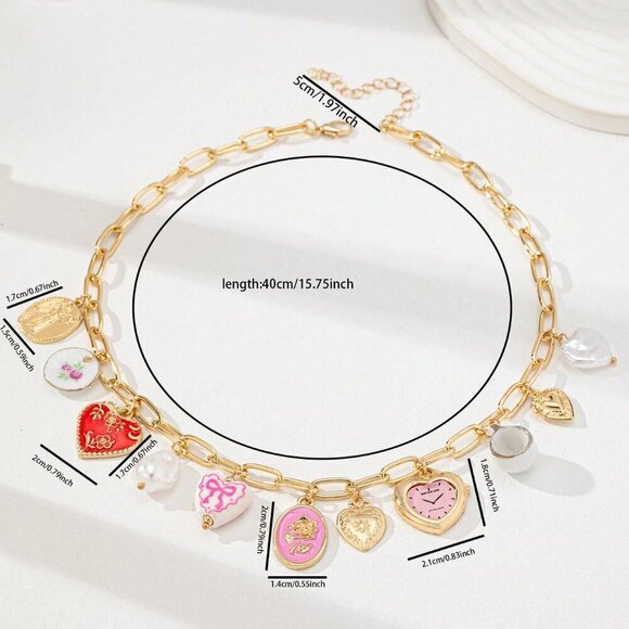 Multicolor Boho Women's Heart Ceramic Pendant Necklace - Picture 3 of 4